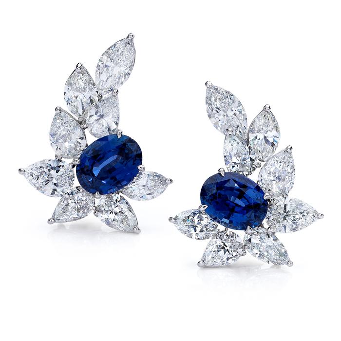 View A PLATINUM SAPPHIRE AND DIAMOND EARRINGS