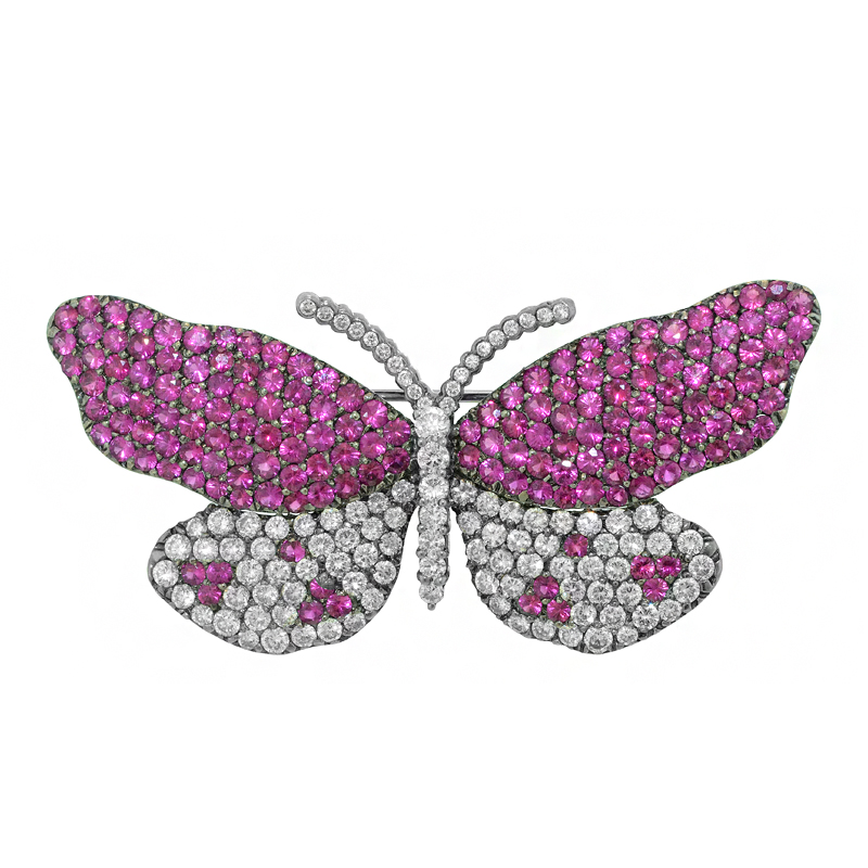 View Pink Sapphire and Diamond Butterfly Brooch